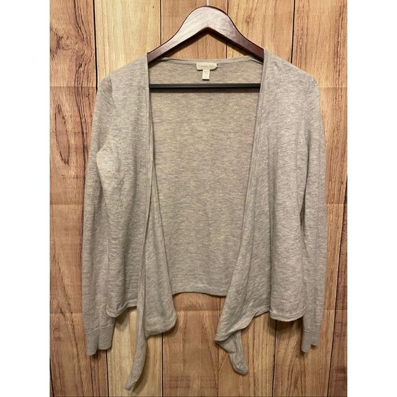 Garnet Hill Small 100% grey cashmere open front cardigan tie bottom - Picture 4 of 7